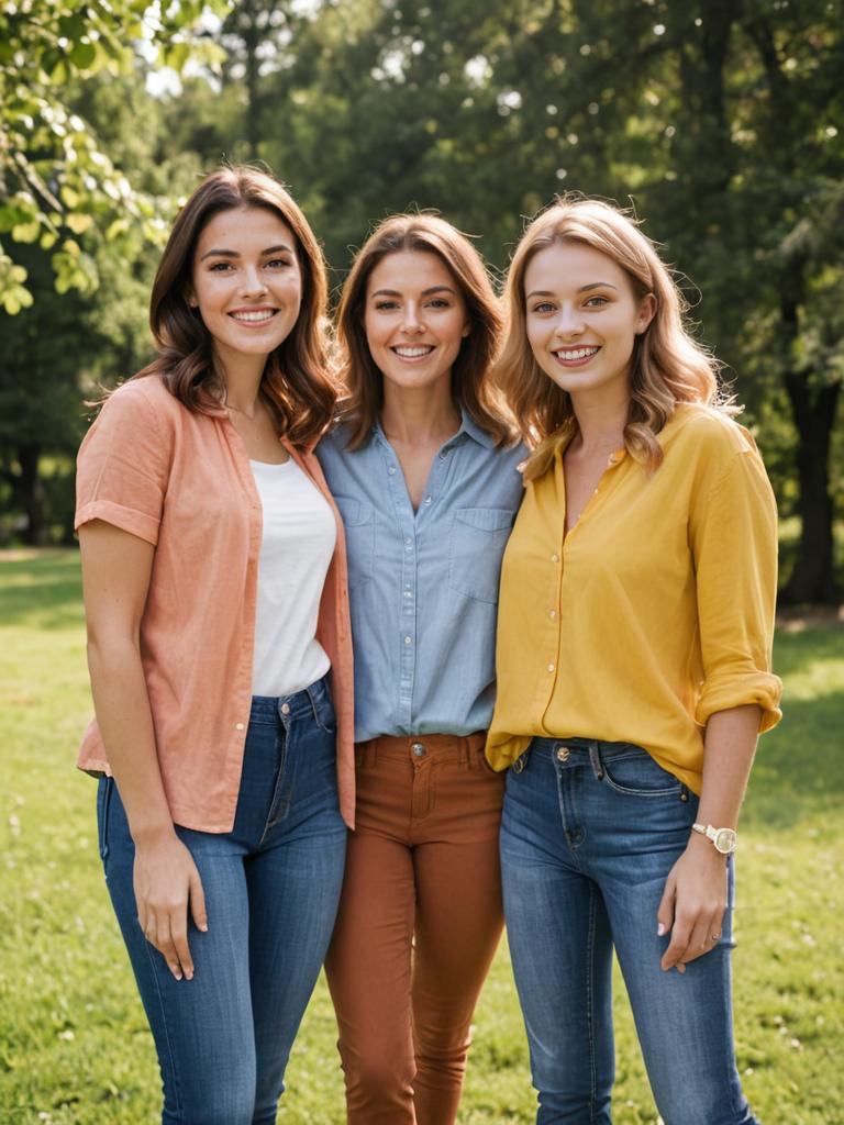 Three Women Friends Smiling Outdoors