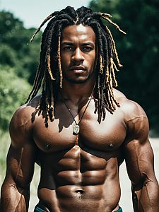 Muscular Man with Dreadlocks Outdoors
