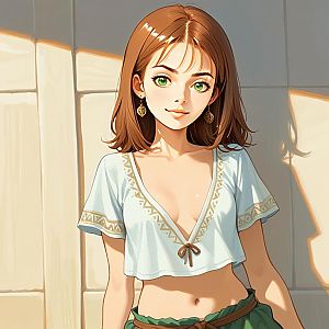 Young Woman in Anime Style with Green Eyes