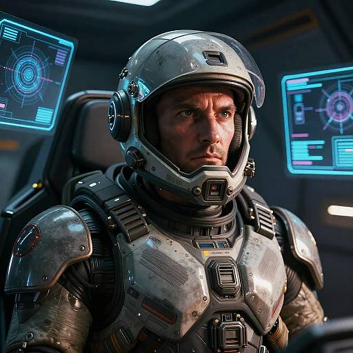 Futuristic Astronaut in High-Tech Spaceship Cockpit