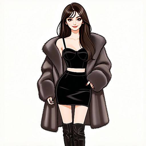 Stylish Woman in Luxe Winter Fashion with Fur Coat and Black Outfit