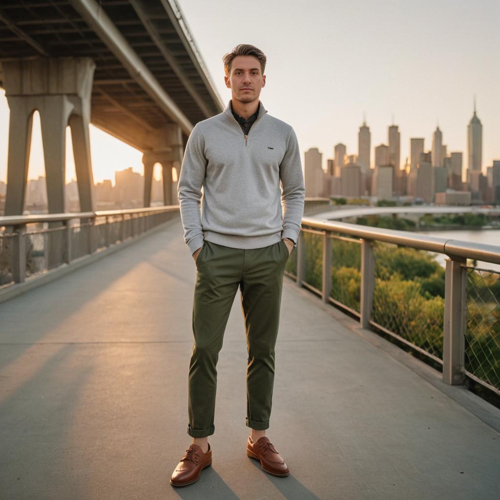 Confident Man on Bridge at Golden Hour