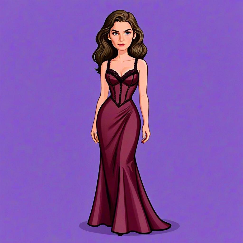 Edgy Woman in Strappy Deep Burgundy Maxi Dress Illustration