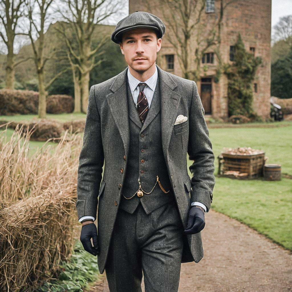 Sophisticated Man in Gray Suit and Cap Sophisticated Man in Gray Suit and Cap