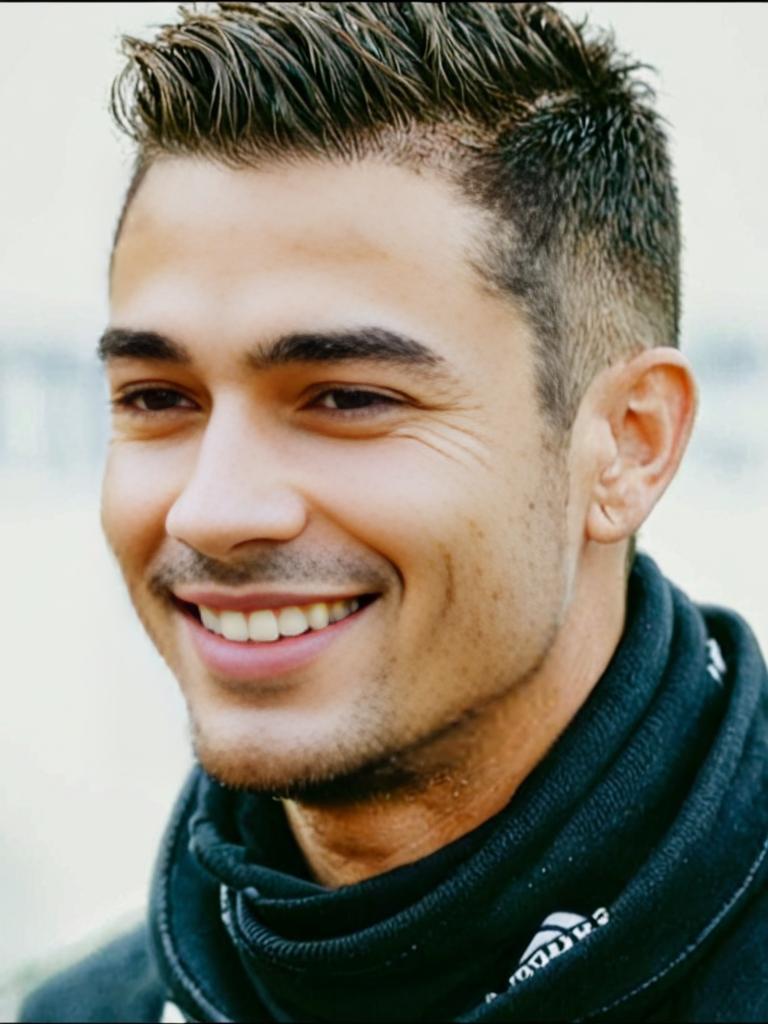 Smiling man with modern hairstyle