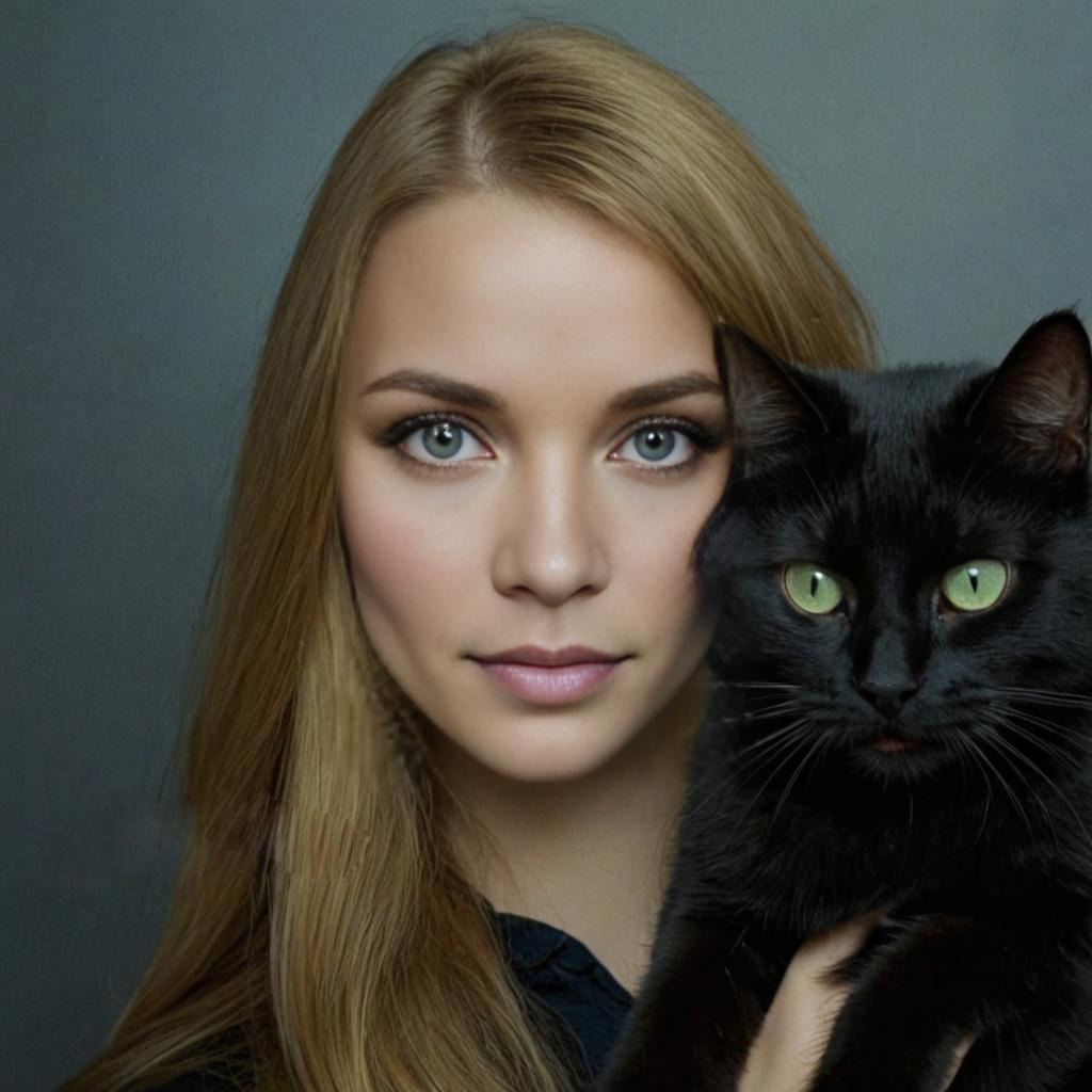 Elegant Woman with Black Cat