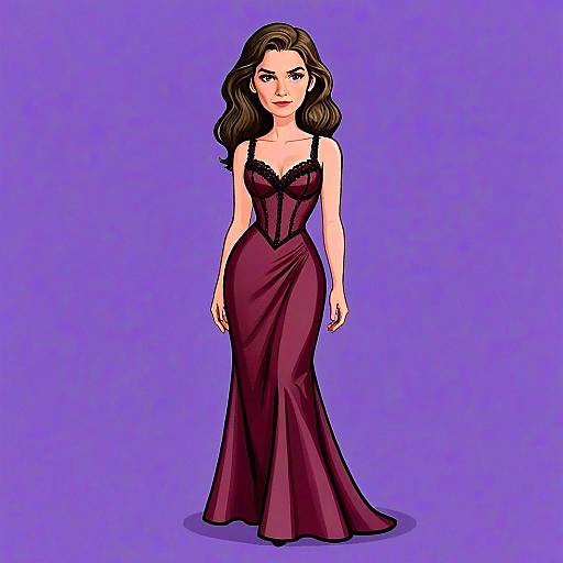 Edgy Woman in Strappy Deep Burgundy Maxi Dress Illustration
