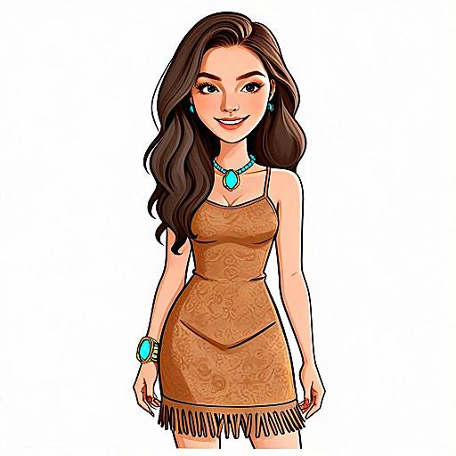 Bohemian Woman with Pretty Hair in Brown Fringe Dress and Turquoise Jewelry