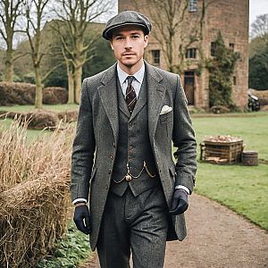 Sophisticated Man in Gray Suit and Cap