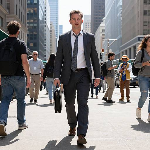 Businessman Walking with Briefcase in Busy City Street