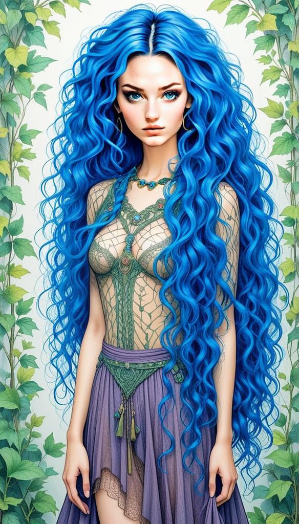 Striking Woman with Blue Hair in Fantasy Outfit Striking Woman with Blue Hair in Fantasy Outfit