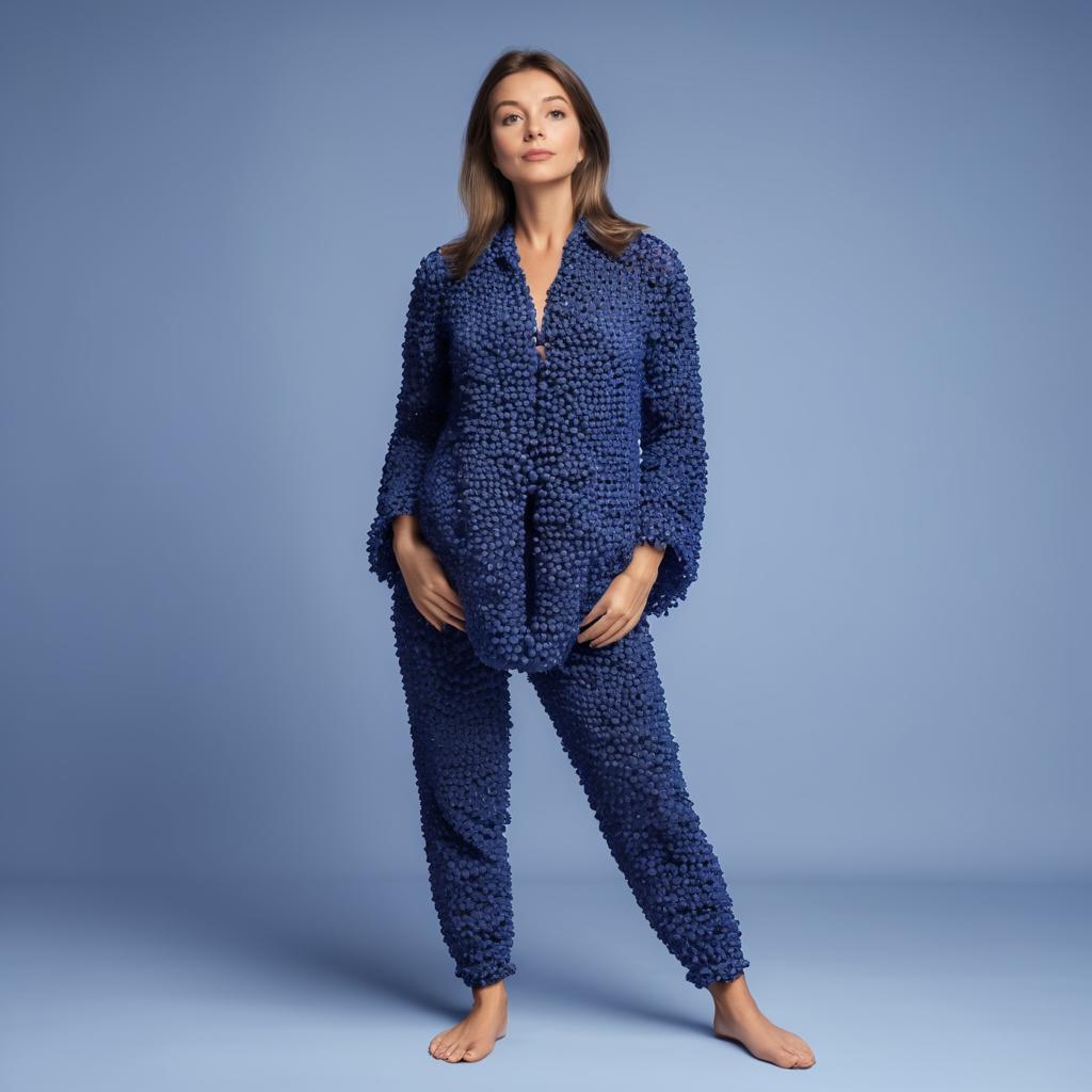 Confident Woman in Avant-Garde Blue Outfit