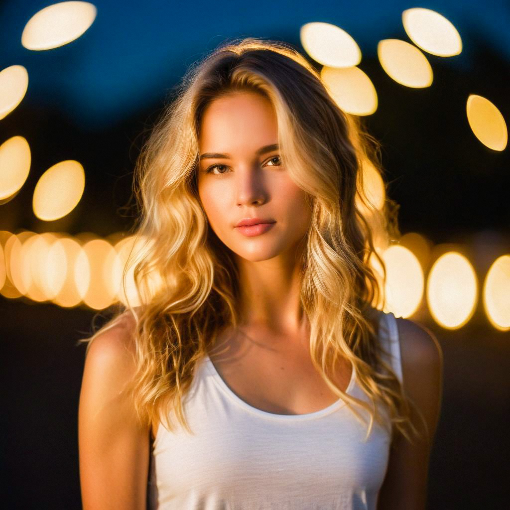 Young Woman with Blonde Hair in Dreamy Bokeh