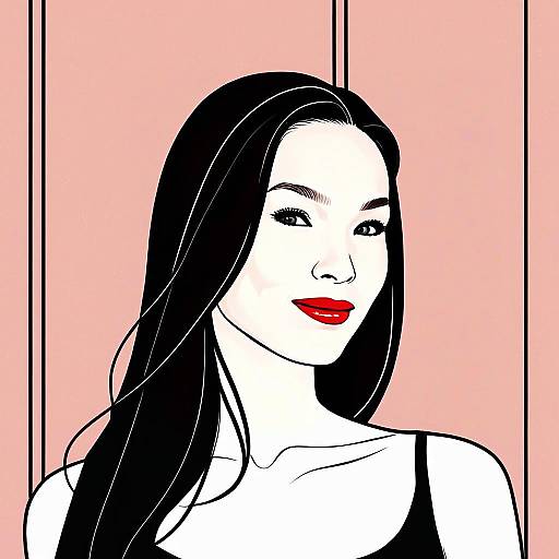 Elegant Woman Digital Illustration with Red Lips on Peach Background