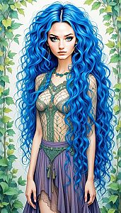 Striking Woman with Blue Hair in Fantasy Outfit