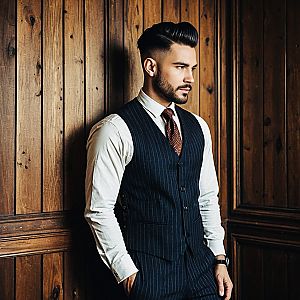 Stylish man in pinstripe vest and trousers