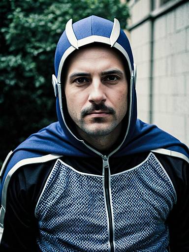 Man in Blue Jersey Costume Cosplay Editorial Portrait