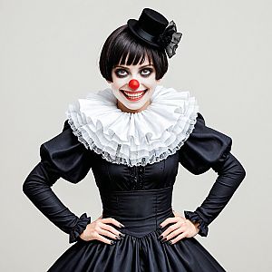 Elegant Vintage Clown Woman with Dramatic Makeup