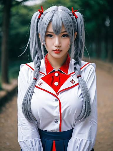 Hakase Fuyuki Cosplay Woman in Japanese School Uniform with Silver Hair