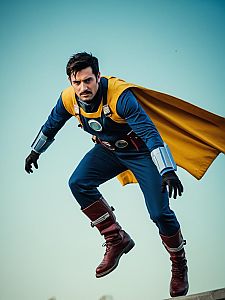 Man in Air Superhero Costume Professional Cosplay Photography with Realistic Tones