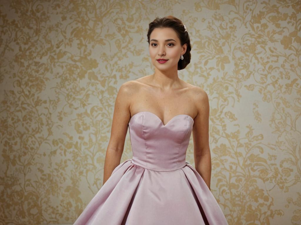 Elegant Woman in Soft Pink Strapless Gown