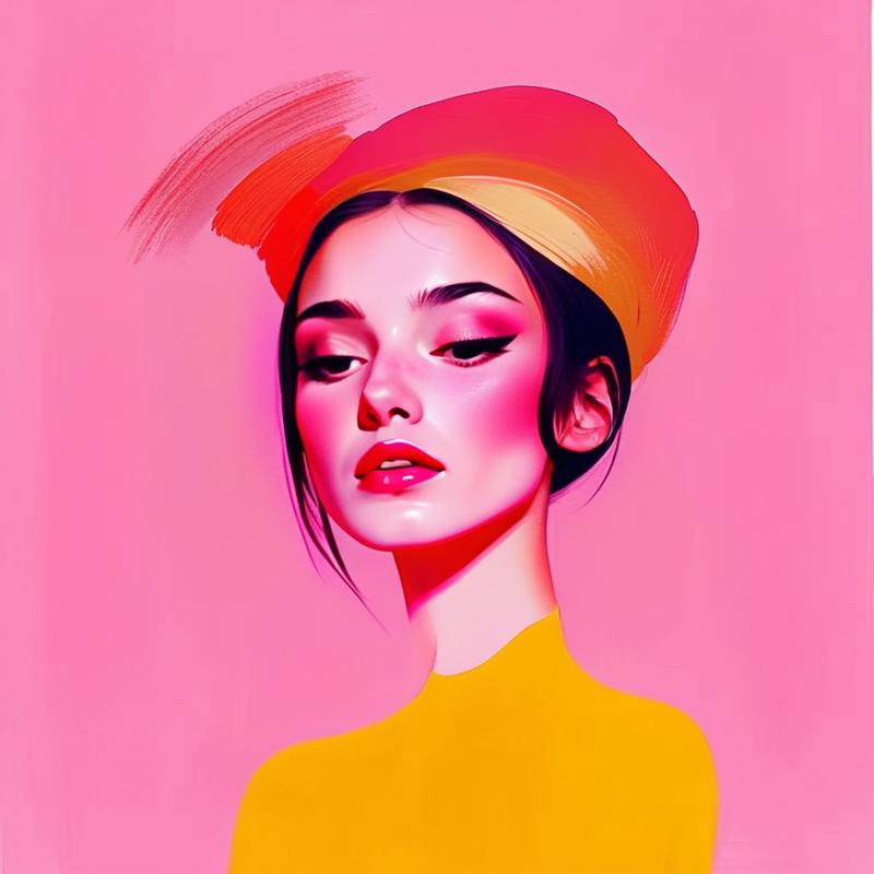 Digital Portrait of Young Woman with Pink Background