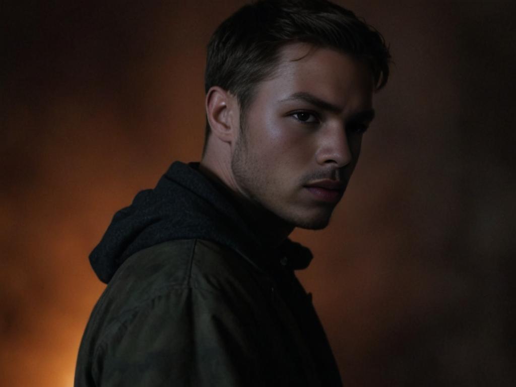 Intense Young Man Portrait with Dramatic Lighting