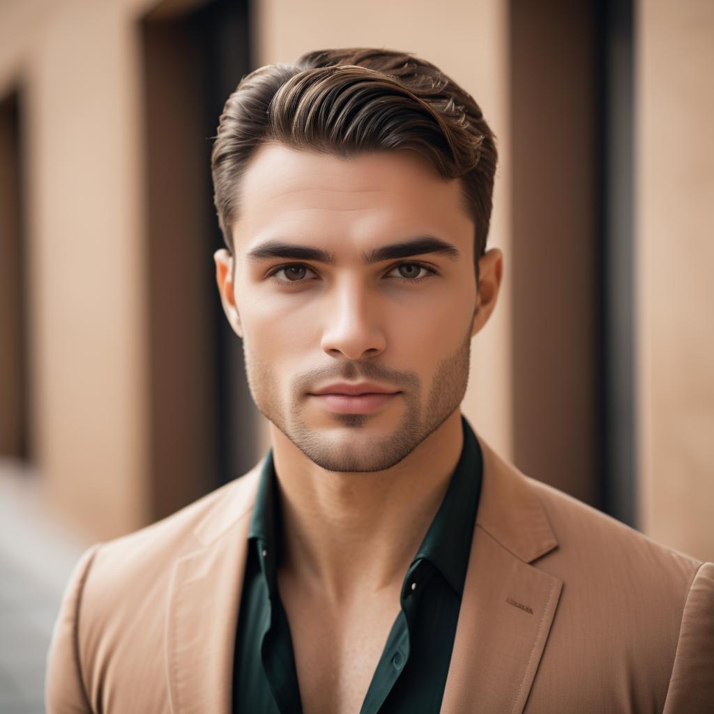 Stylish Young Man in Beige Suit