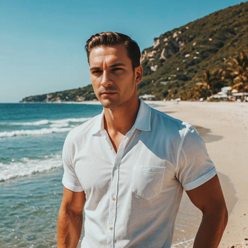 Man in White Shirt on Serene Beach