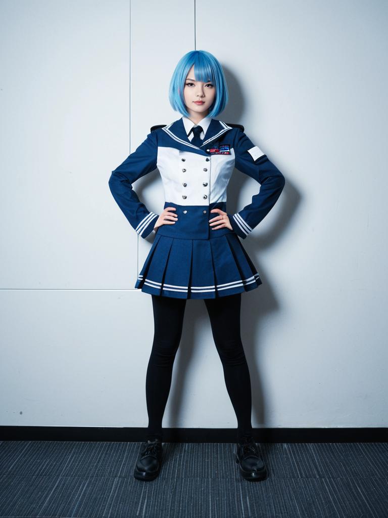 Cosplay Naval Uniform Woman with Blue Hair in HA-Class Destroyer Style
