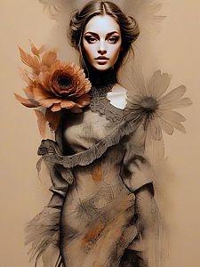 Elegant Digital Portrait of a Woman with Floral Motifs