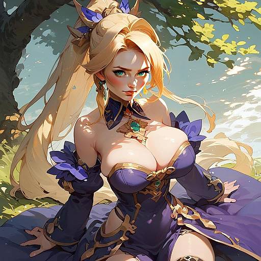 Fantasy Blonde Woman in Purple Armor Digital Artwork