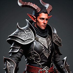 Fantasy Portrait of a Man with Red Elf Ears and Horns