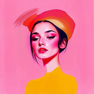 Digital Portrait of Young Woman with Pink Background
