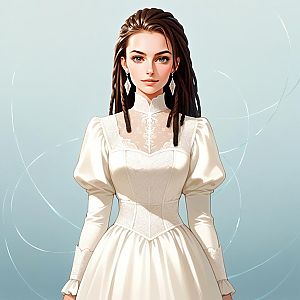 Elegant Woman in Vintage Gown with Braided Hair