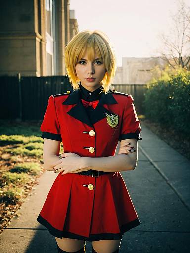 Realistic Cosplay of Seras Victoria Woman in Red Military Style Costume