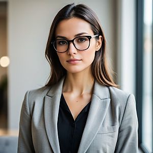 Confident young woman in blazer near window