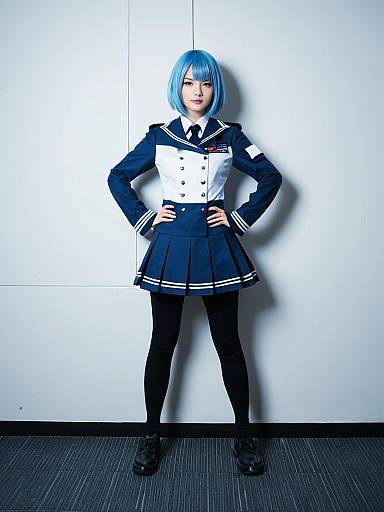Cosplay Naval Uniform Woman with Blue Hair in HA-Class Destroyer Style