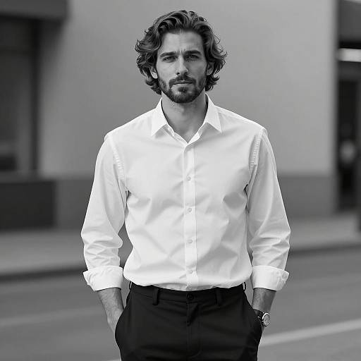 Stylish Young Man in White Shirt Black and White Portrait