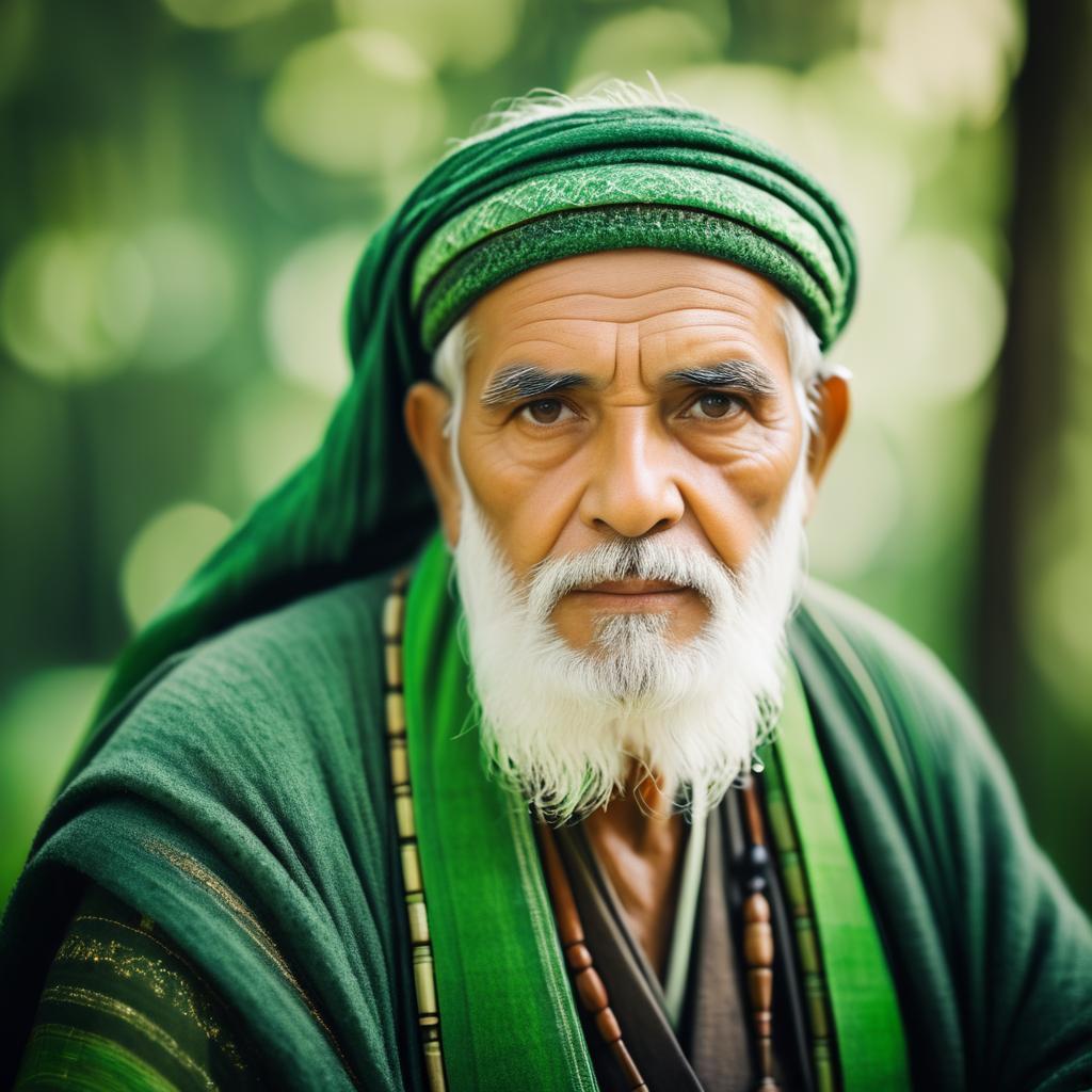 Wise Elderly Man in Traditional Green Attire