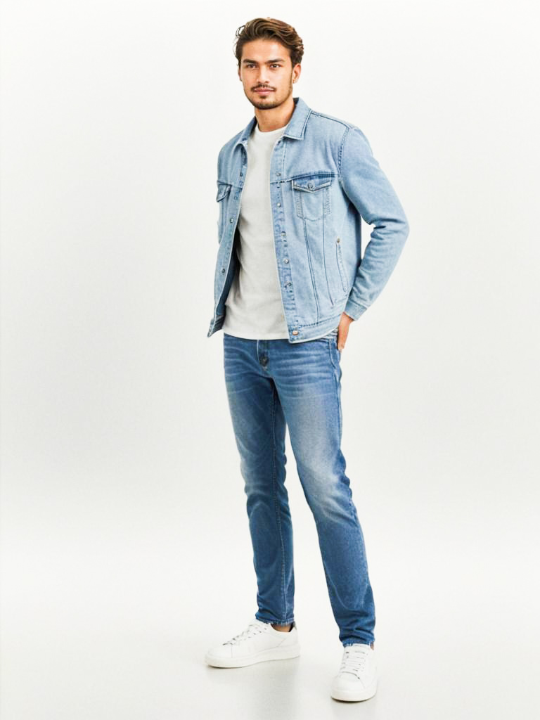 Stylish Man in Denim Jacket and Jeans