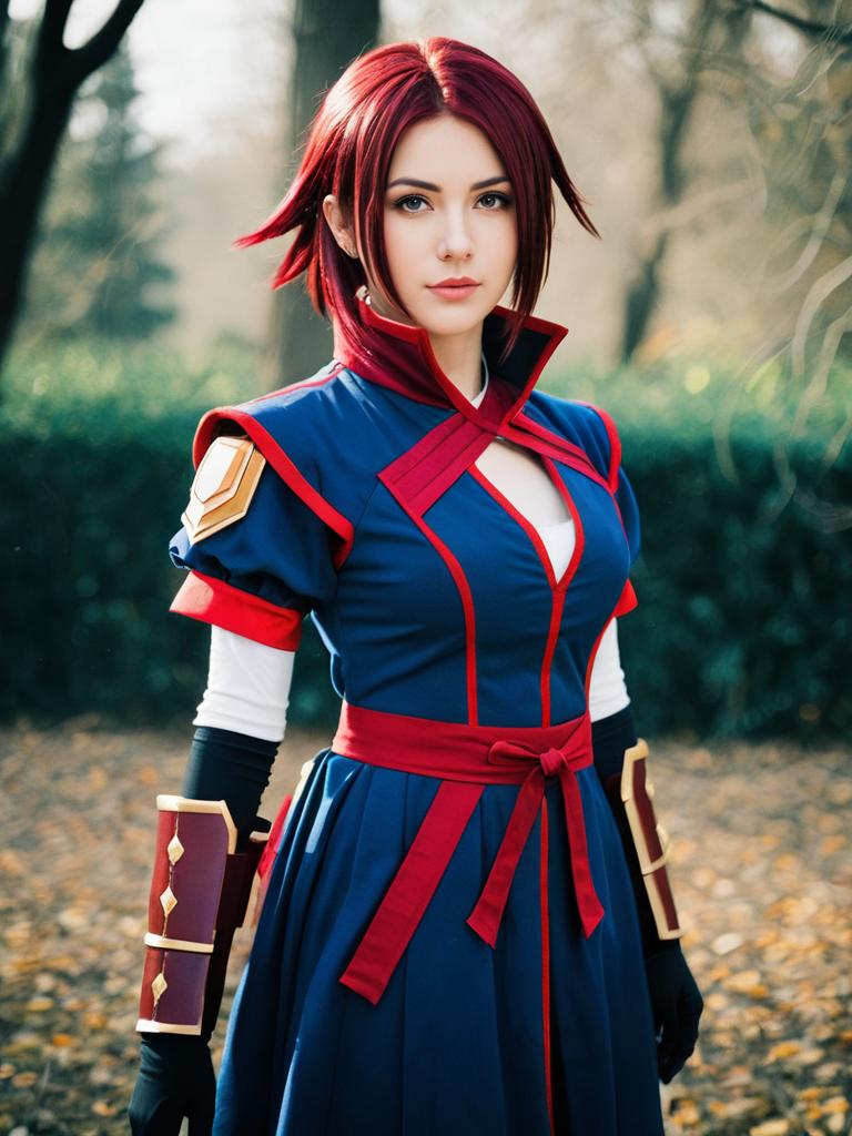 Sexy Cosplay Woman Wearing Kallen Stadtfeld Kozuki Costume Outdoors