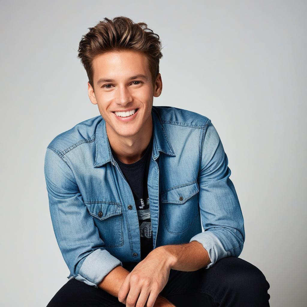 Confident Young Man in Denim Shirt