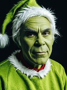 Man in Grinch Costume Cosplay Editorial Portrait Cinematic Realism