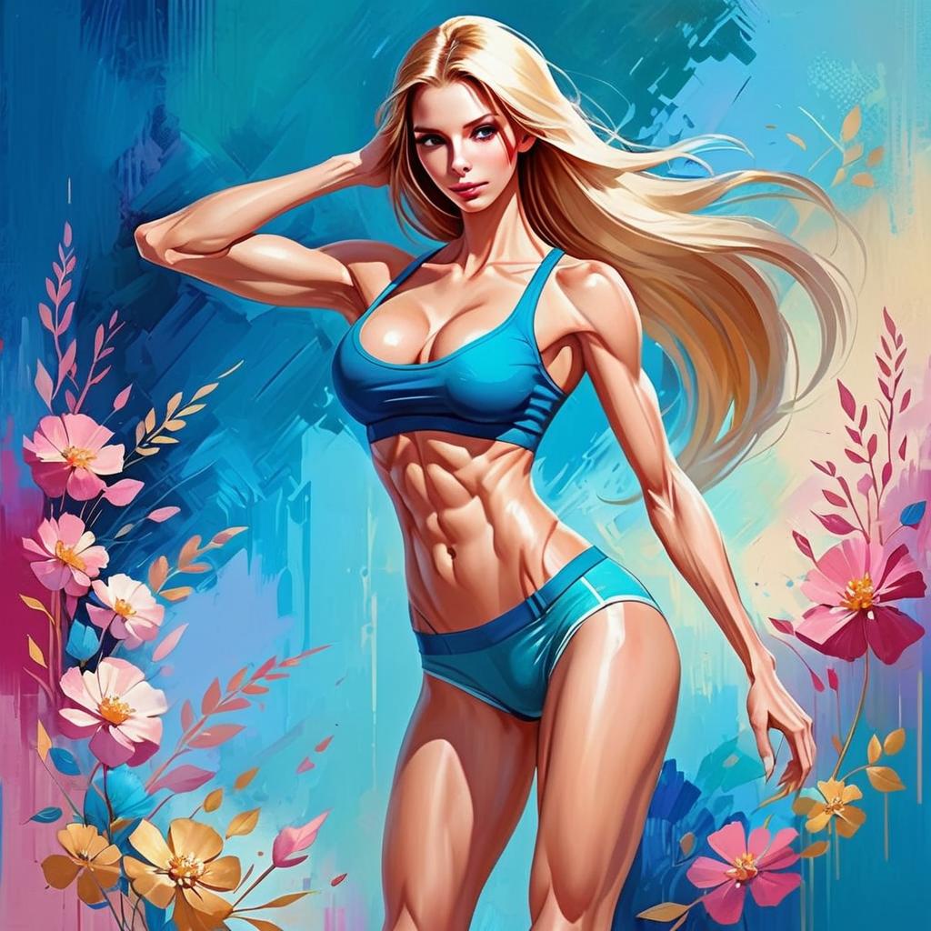 Fit Blonde Woman in Sportswear with Colorful Background Fit Blonde Woman in Sportswear with Colorful Background