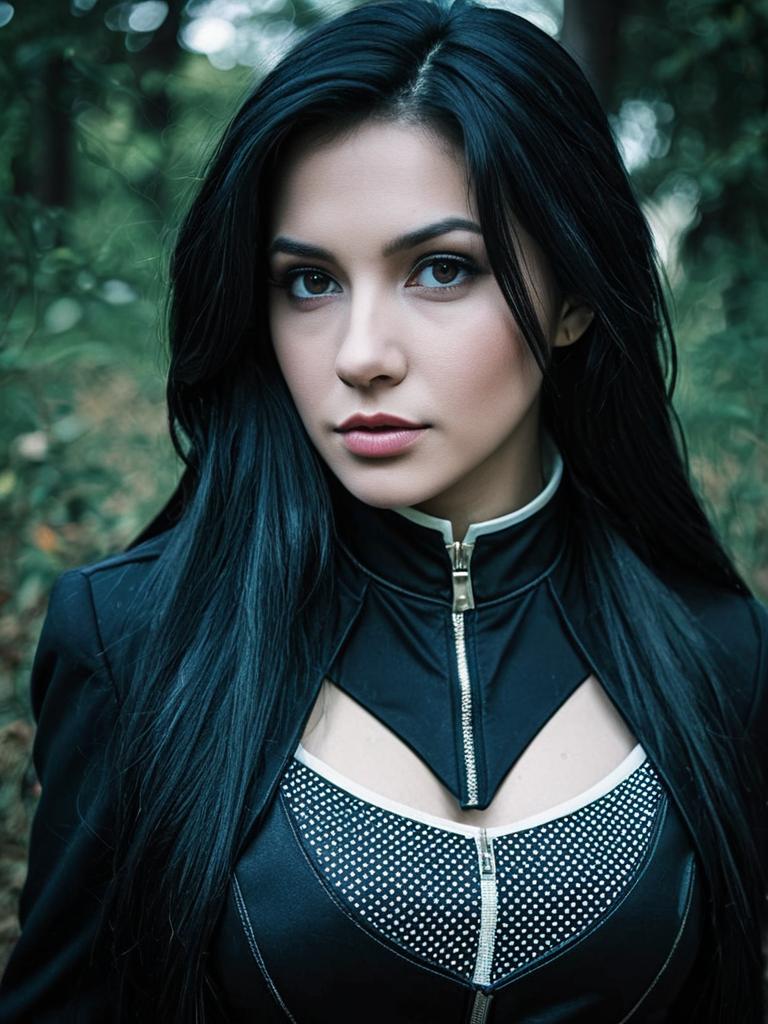 Sexy Woman in Ultra Futuristic Cosplay Costume Realistic Photo