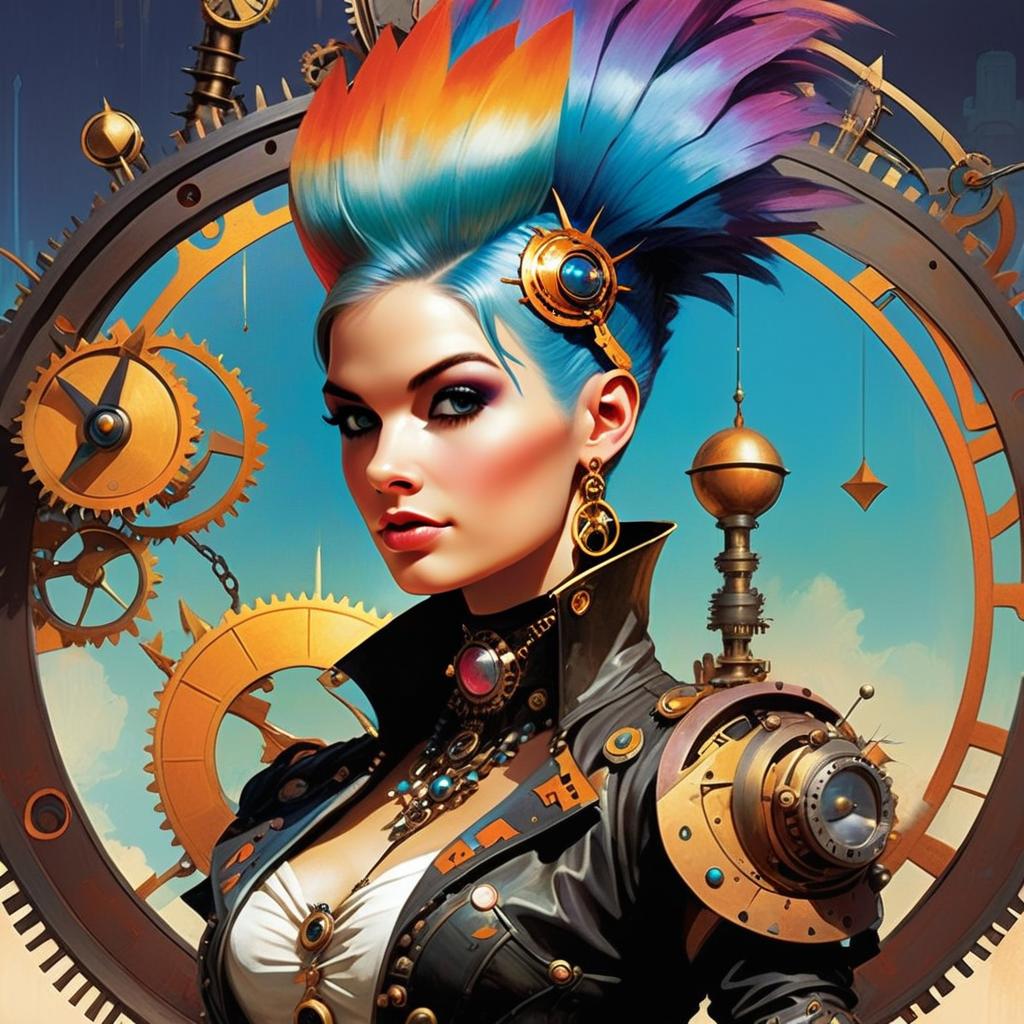 Dramatic Steampunk Woman with Colorful Hair Dramatic Steampunk Woman with Colorful Hair