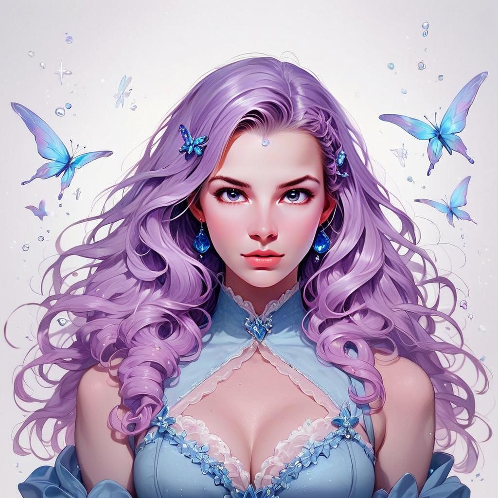 Woman with Lavender Hair and Butterflies