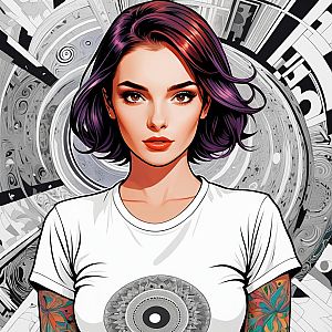 Vibrant Woman with Purple Hair and Tattoos