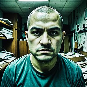 Serious Man in Dimly Lit Room